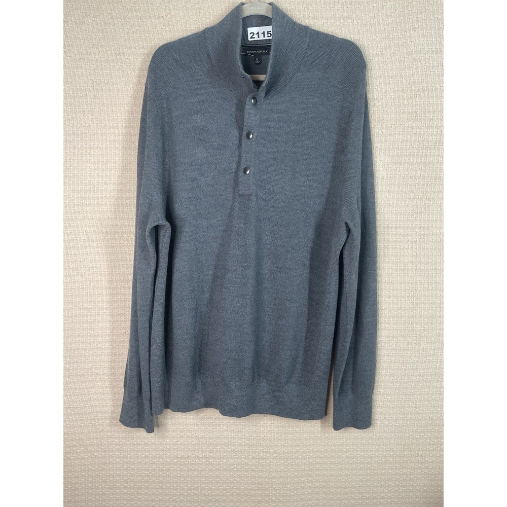 NWOT Banana Republic Sweater Mens XL‎ Gray Wool Blend Henley Mock Neck Grid Knit